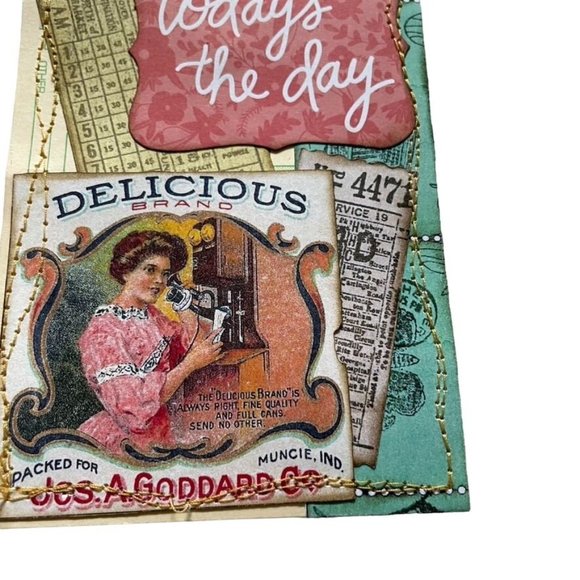 Junk Journal Bookmark with Charms Collage Ephemera Hand Sewn u - Picture 5 of 6